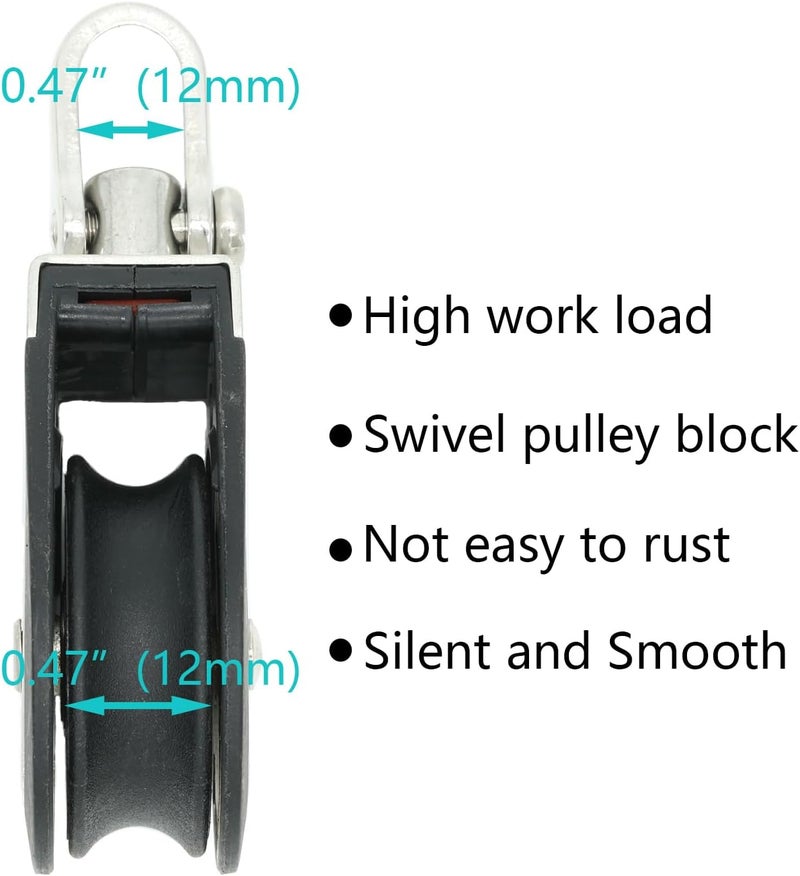 LTEMG High Load Marine Stainless Steel Nylon Block Single Pulley,Smooth Silent Bearing,Rope Runner Boat Accessories(2 Pcs) - Image 3